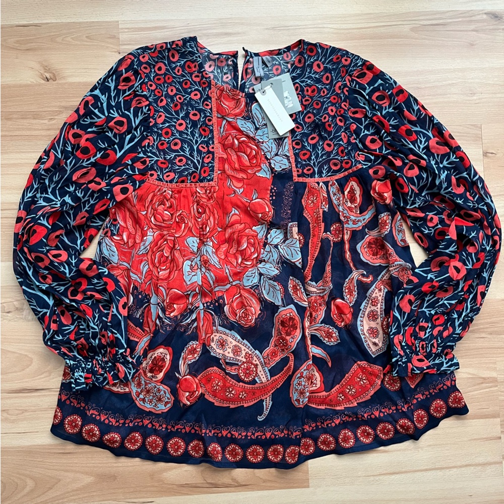 NWT Anthropologie Bl-nk Miranda Peasant Blouse Size Medium